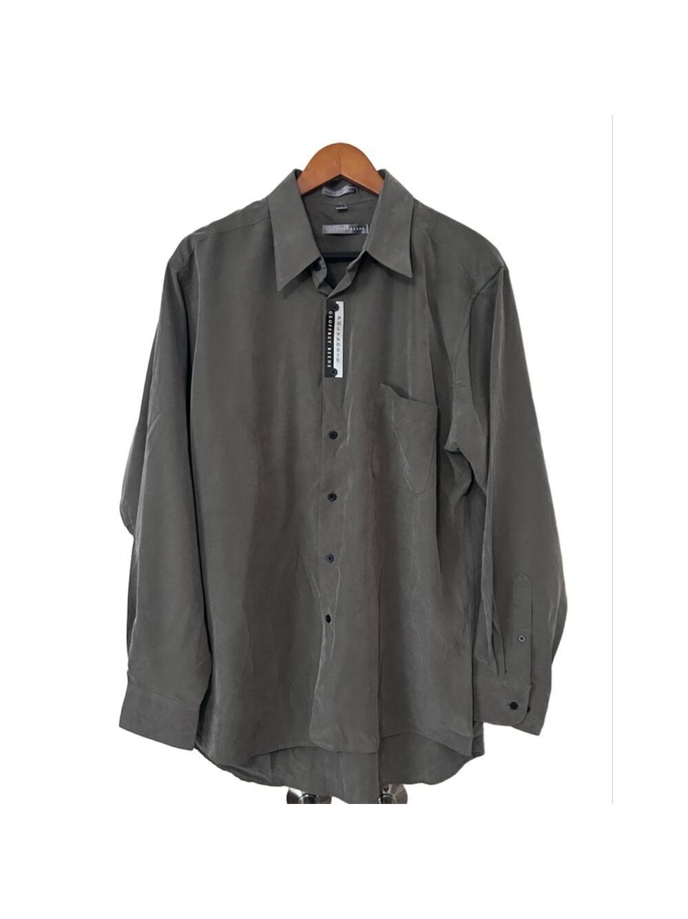 Geoffrey Beene Mens Olive Dress Shirt L 16 34/35 Button Down NWT